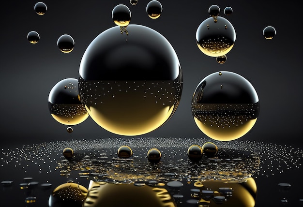 Abstract background with black and white spheres 3d render illustration generative ai