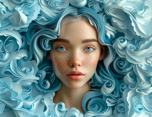 抽象的な背景と青い花 デジタル絵画