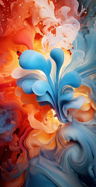 青とオレンジ色のペイントの飛沫と抽象的な背景
