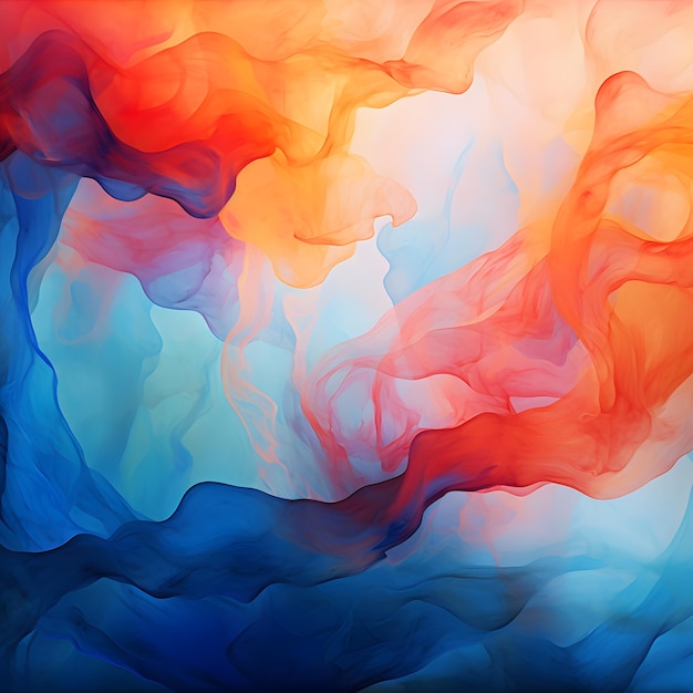 abstract background with blue orange and red ink in water