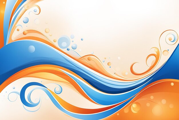 Photo abstract background with blue and orange wave and bubbles