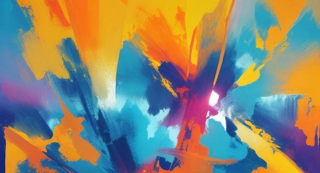 Abstract background with blue orange yellow and red acrylic paint