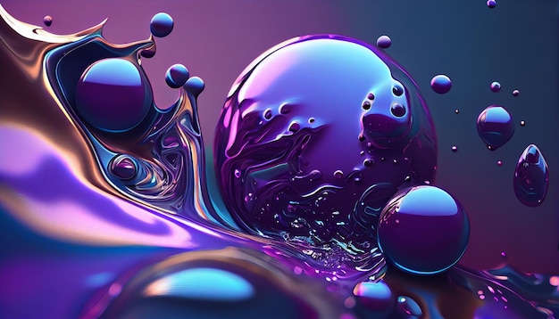 Abstract background with blue and purple liquid and bubblesgenerative ai