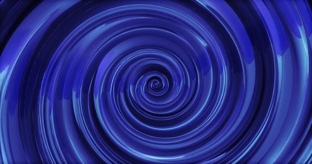 Abstract background with blue swirling funnel or swirl spiral made of bright shiny metal with glow