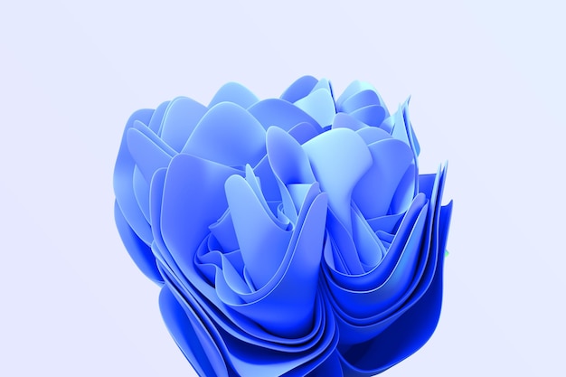 Abstract background with blue wavy layered fabric folded in shape flower 3d render Modern fashion wallpaper isolated floral petals with gradient texture ruffles and folds pattern