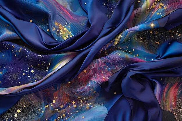 Abstract background with blue wavy silk fabric