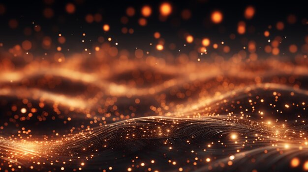 Abstract background with blurred waves and bokeh lights Glowing particles