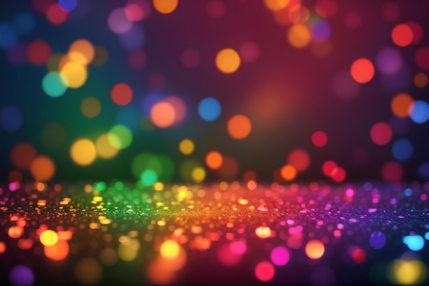 Photo abstract background with bokeh defocused lights and stars in rainbow colors nightlife and disco par