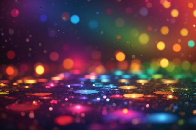 Photo abstract background with bokeh defocused lights and stars in rainbow colors nightlife and disco par