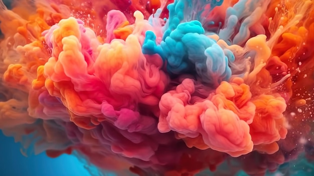 Abstract background with bright colourful liquid painting ink explosion and movement underwater Watercolor dynamic curling effect wallpaper Horizontal illustration for banner design Generative AI