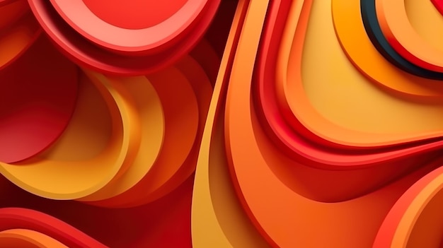 クローズ アップ ビューで明るいクリームまたは粘土の波を持つ抽象的な背景赤オレンジと黄色の色のカーリングと流れる形状バナー デザインの水平方向の図生成 AI