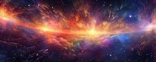 탐험의 파노라마를 나타내는 빛나는 별과 은하가 폭발하는 추상적인 배경