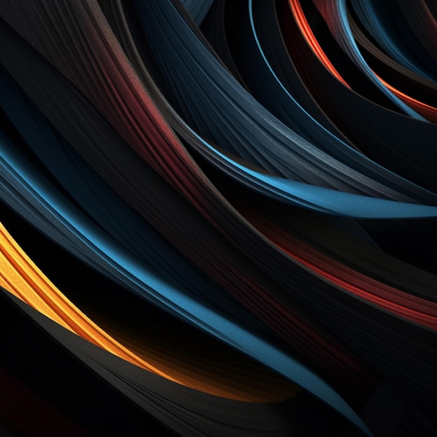 Abstract background with colored ribbons in black and orange 3d render