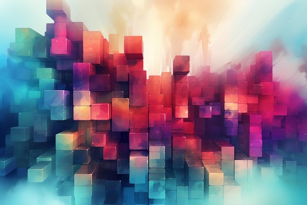 abstract background with colorful cubes in the sky