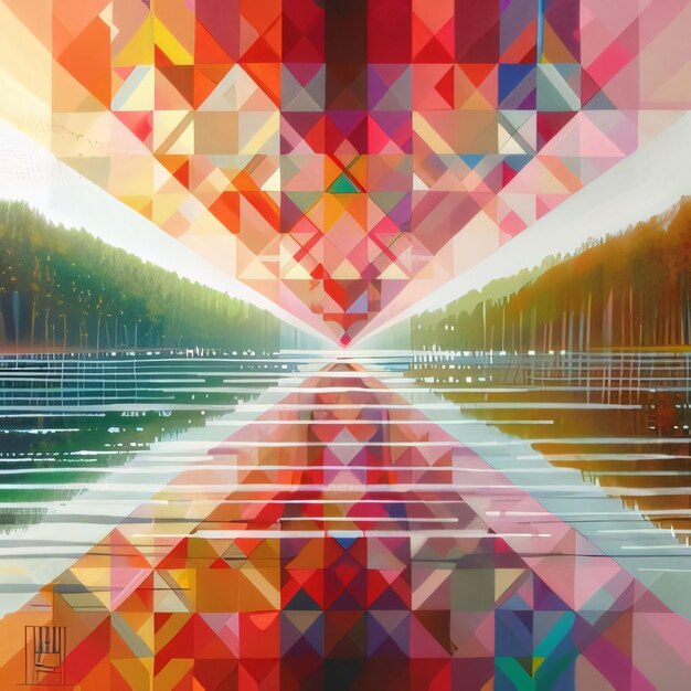 Foto sfondo astratto con forme geometriche colorate e illustrazione vettoriale di riflessione dell'acqua