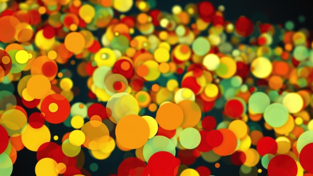 Abstract background with colorful transparent circles spheres and particles computer generated 3d rendering