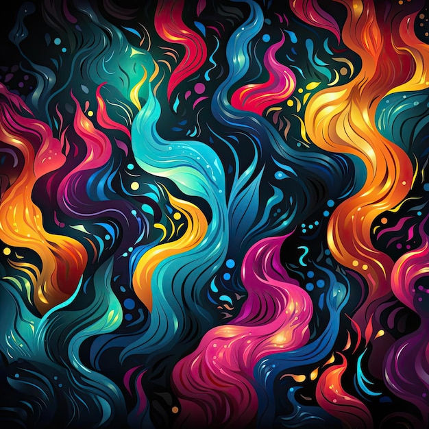 Abstract background with colorful waves and mystic symbolism
