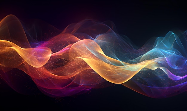 Abstract background with colorful waves of smoke on a black background generative ai