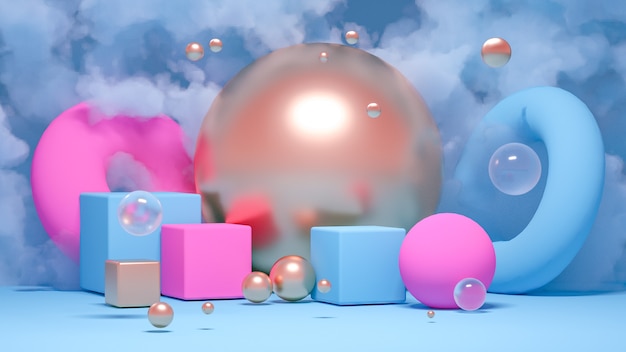 Abstract background with cubes and spheres