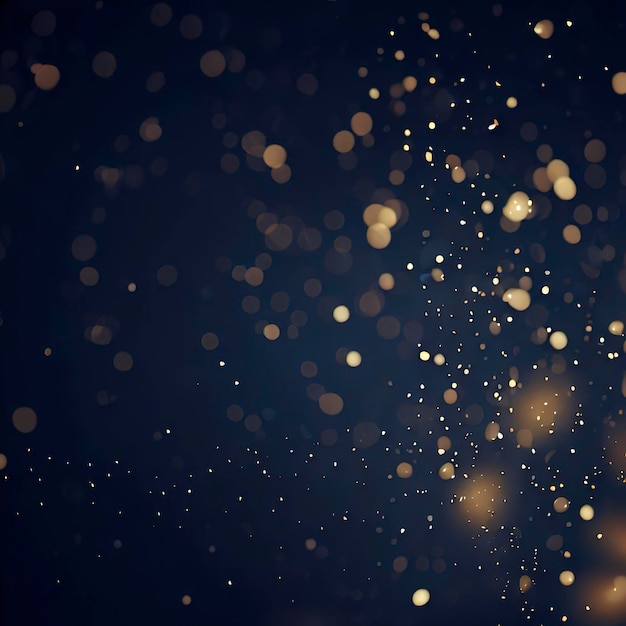 ダークブルーとゴールドの粒子クリスマス黄金の光輝く粒子ボケ味を持つ抽象的な背景ネイビーブルーの背景