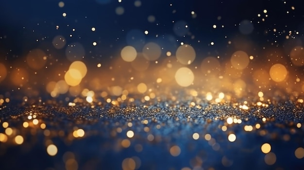 ダークブルーとゴールドの粒子と抽象的な背景金の星と新年クリスマスの背景