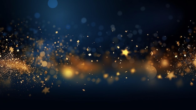 Abstract Background with Dark Blue and Gold Particles