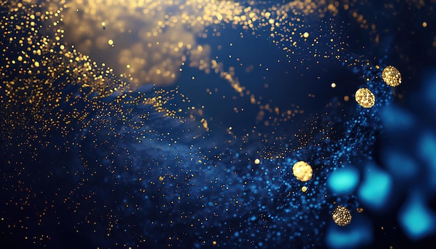 Abstract background with Dark blue and gold particles