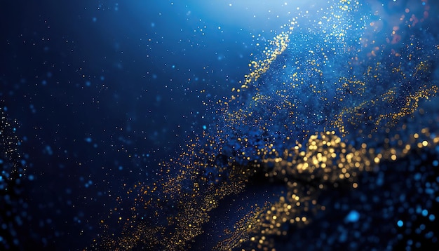 Photo abstract background with dark blue and gold particles
