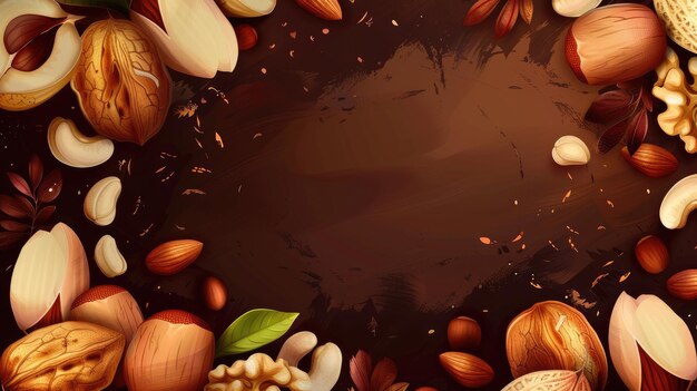 Abstract background with different nuts in a heap chaos 10