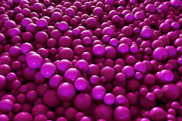 Abstract background with dynamic 3d spheres Plastic bright pink bubbles Creative glossy balls