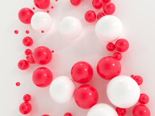 Abstract background with dynamic 3d white and red spheres