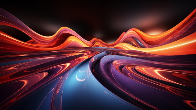 Abstract background with dynamic neon lines glowing in a dark