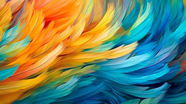 Abstract background with feather pattern gradients and texture digital painting in blue green and gold colours generative ai