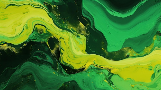 Abstract background with fluid colors in green and yellow Generative AI