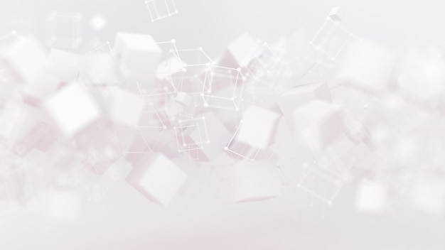 Abstract background with flying cubes.  3d illustration, 3d rendering.