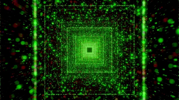 Фото Абстрактный фон с полетом в цифровой туннель мерцающих частиц, плавное движение петли