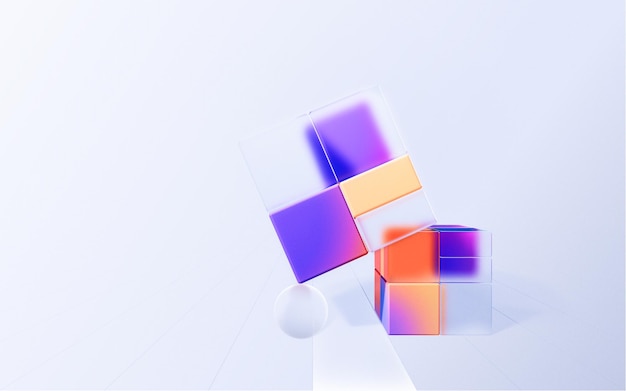 Abstract background with geometric 3d colored glass elements