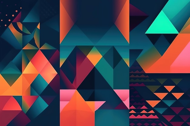 Абстрактный фон с геометрическими фигурами в трех цветах Generative AI