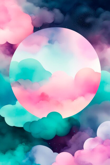 Photo abstract background with glowing circle over beautiful with magical clouds