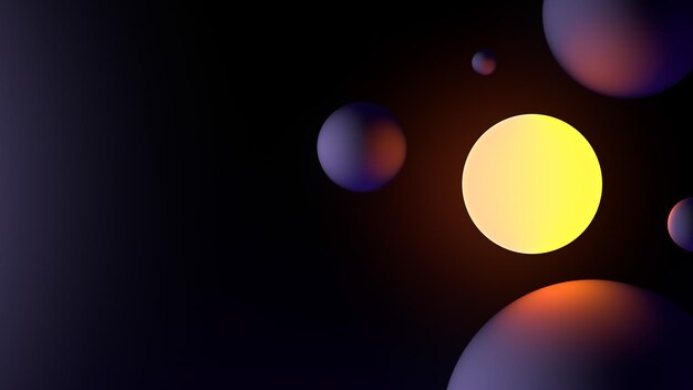 Фото Абстрактный фон с светящимся неоновым шаром и отражением от металлических сфер футуристический 3d-рендер