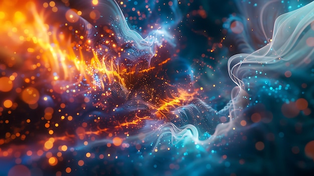 Abstract background with glowing orange and blue particles