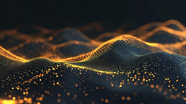 Abstract background with glowing particles wave lines and bokeh