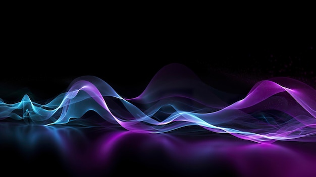 Abstract background with glowing purple and golden and blue wavy lines generate ai