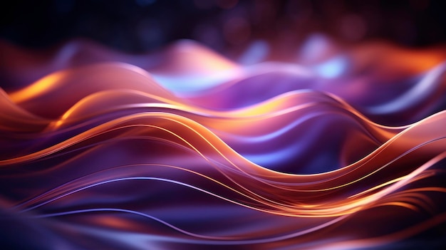 Abstract background with glowing wavy lines purple and gold