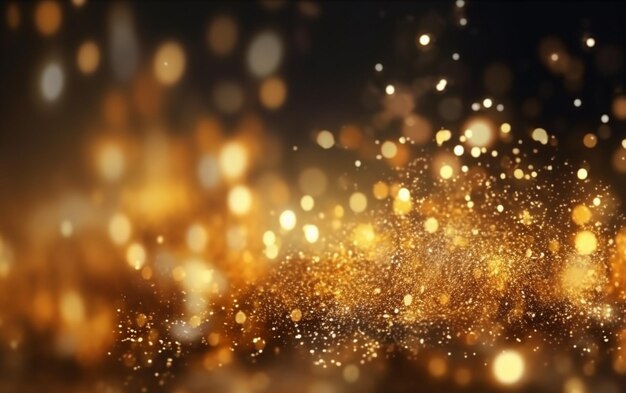 Абстрактный фон с золотым эффектом боке сверкающих магических частиц пыли магических