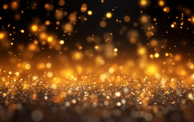 Абстрактный фон с золотым эффектом боке сверкающих магических частиц пыли магических