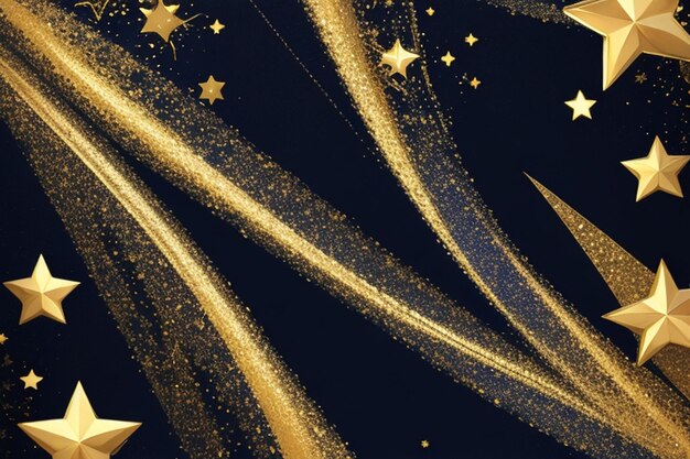 Abstract background with gold stars particles and sparkling on navy blue Gold foil texture