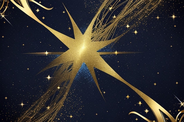 Абстрактный фон с золотыми частицами звезд и блестящей на морском синем текстурой золотой фольги