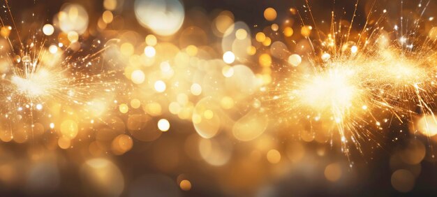 Abstract background with golden fireworks sparkles shiny bokeh glitter lights