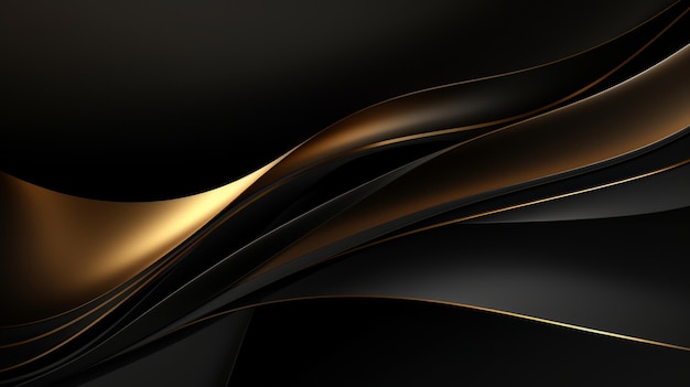 Abstract background with golden waves on black neural network ai generated
